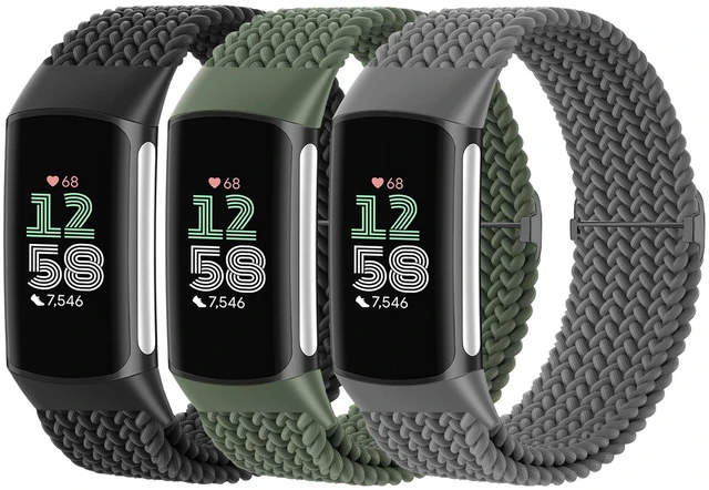 Main image of Braided Solo Loop Bands Compatible with Fitbit Charge 6/Charge 5, 3 Pack Adjustable Stretchy Wristbands Soft Woven Nylon Replacement for Fitbit Charge 5/Charge 6 Tracker Smart Watch for Women Men