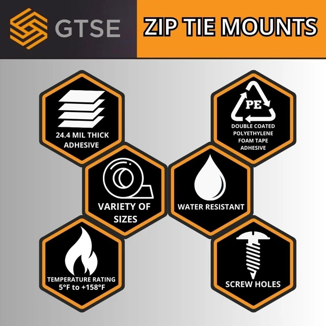 Alt view image 7 of 7 - Black Adhesive Zip Tie Mounts 100 Pack, 3/4 Inch Mounting squares Self-Adhesive Cable Tie Mount Bases for Wire Bundling - UV Resistant Zip Tie Anchors, No Drilling Needed
