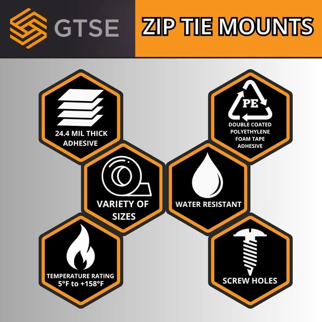 Alt view image 7 of 7 - White Adhesive Zip Tie Mounts 100 Pack, 3/4 Inch Mounting squares Self-Adhesive Cable Tie Mount Bases for Wire Bundling - UV Resistant Zip Tie Anchors, No Drilling Needed