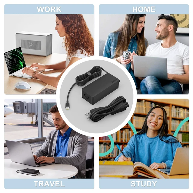 Alt view image 7 of 7 - 100W USB C Charger PD Power Adapter, Compatible with HP Spectre, Pavilion, EliteBook USB-C Laptop Charger, Fast Charger for HP Type-C Notebook, for Mac Book, Dell Chromebook Charger