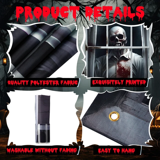 Alt view image 3 of 7 - 4 Pcs Scary Halloween Ghost Curtain Window Silhouette Decoration 31" x 47", Spooky Windows Silhouette, Horror Cling Door Cover, Ghost Poster Screen, Indoor Outdoor Halloween Party Decor