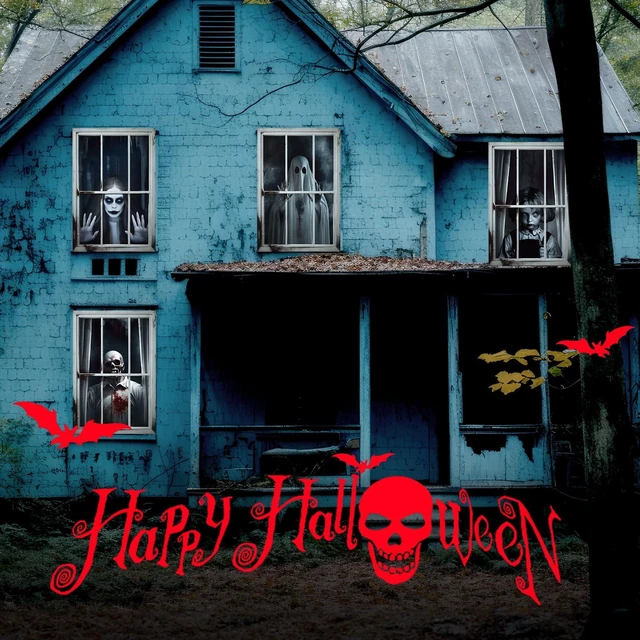 Alt view image 4 of 7 - 4 Pcs Scary Halloween Ghost Curtain Window Silhouette Decoration 31" x 47", Spooky Windows Silhouette, Horror Cling Door Cover, Ghost Poster Screen, Indoor Outdoor Halloween Party Decor