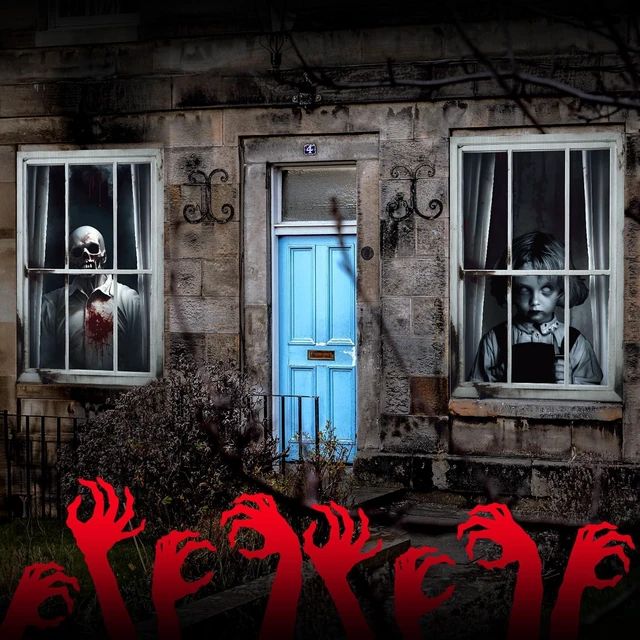 Alt view image 5 of 7 - 4 Pcs Scary Halloween Ghost Curtain Window Silhouette Decoration 31" x 47", Spooky Windows Silhouette, Horror Cling Door Cover, Ghost Poster Screen, Indoor Outdoor Halloween Party Decor
