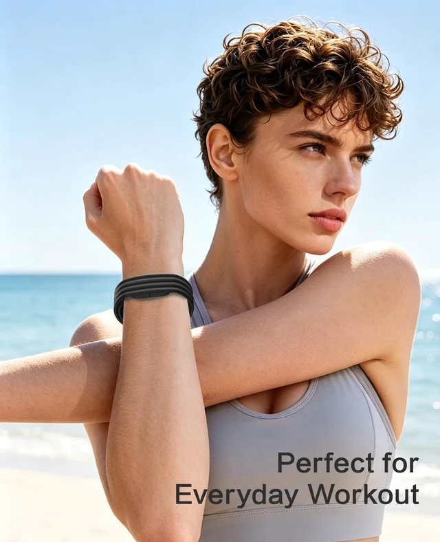 Alt view image 6 of 7 - Active Bands for Fitbit Air, 3 Pack, Small, Black+Green+Navy Workout-Friendly, Soft Silicone, Sport Strap, For Women Men
