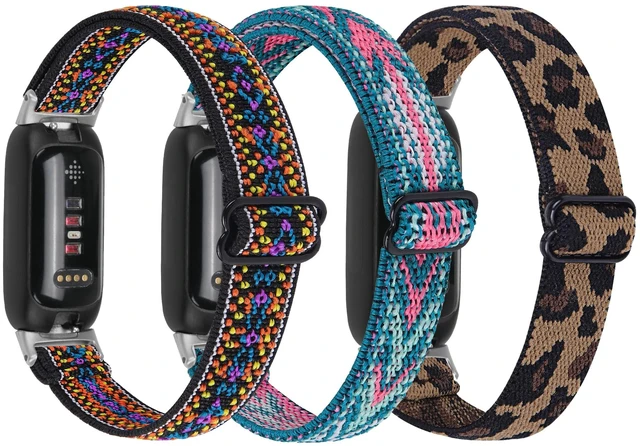 Main image of 3 Pack Stretch Bands Compatible with Fitbit Inspire 3 Band Nylon Strap Floral Breathable Adjustable Stretchy Loop Wristband Intended for Fitbit Inspire 3