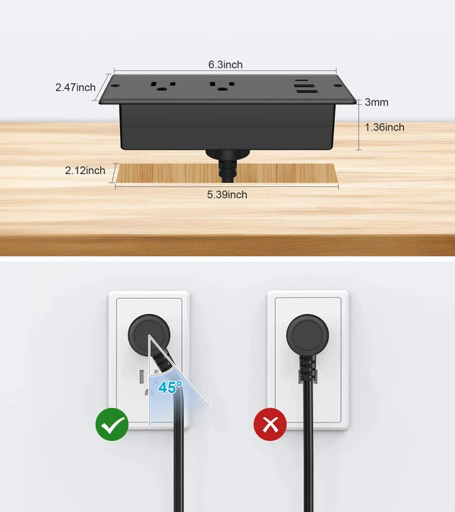 Alt view image 5 of 7 - IPX6 Recessed Power Strip Waterproof, Weatherproof Furniture Flush Mount Power Outlet with 2 Outlets & 3 USB Ports for Bathroom Outdoor, 6FT Cord (ETL Listed)
