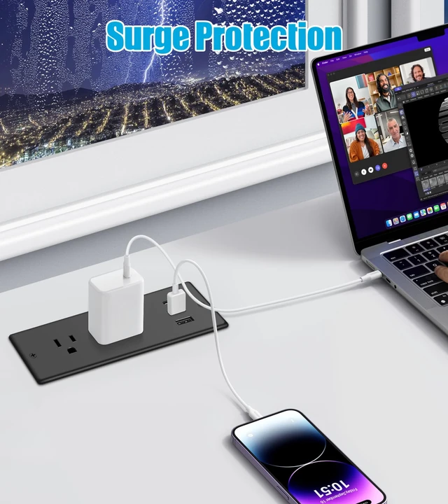 Alt view image 6 of 7 - IPX6 Recessed Power Strip Waterproof, Weatherproof Furniture Flush Mount Power Outlet with 2 Outlets & 3 USB Ports for Bathroom Outdoor, 6FT Cord (ETL Listed)