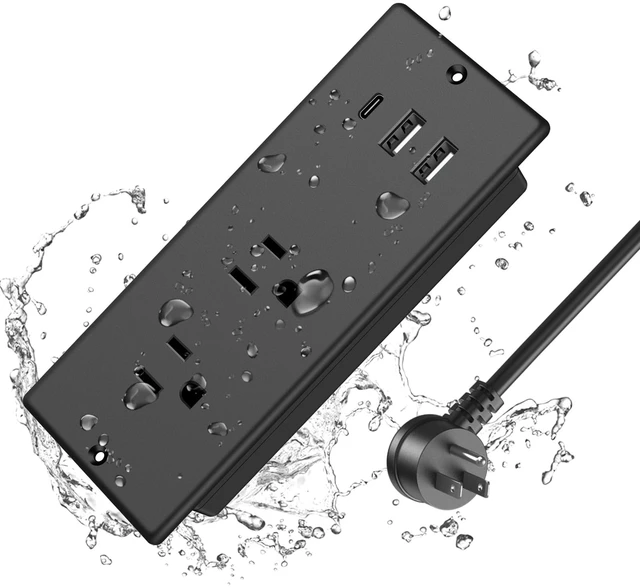 Main image of IPX6 Recessed Power Strip Waterproof, Weatherproof Furniture Flush Mount Power Outlet with 2 Outlets & 3 USB Ports for Bathroom Outdoor, 6FT Cord (ETL Listed)