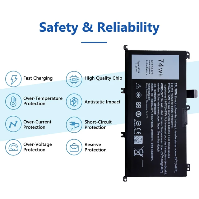 Alt view image 3 of 7 - 74W 357F9 Battery for Laptop Dell Inspiron 15 7000 Gaming 7559 7566 7567 7557 i7559 Series 15 5000 5576 5577 Series P57F 71JF4 071JF4 P65F P65F001 0GFJ6 0357F9