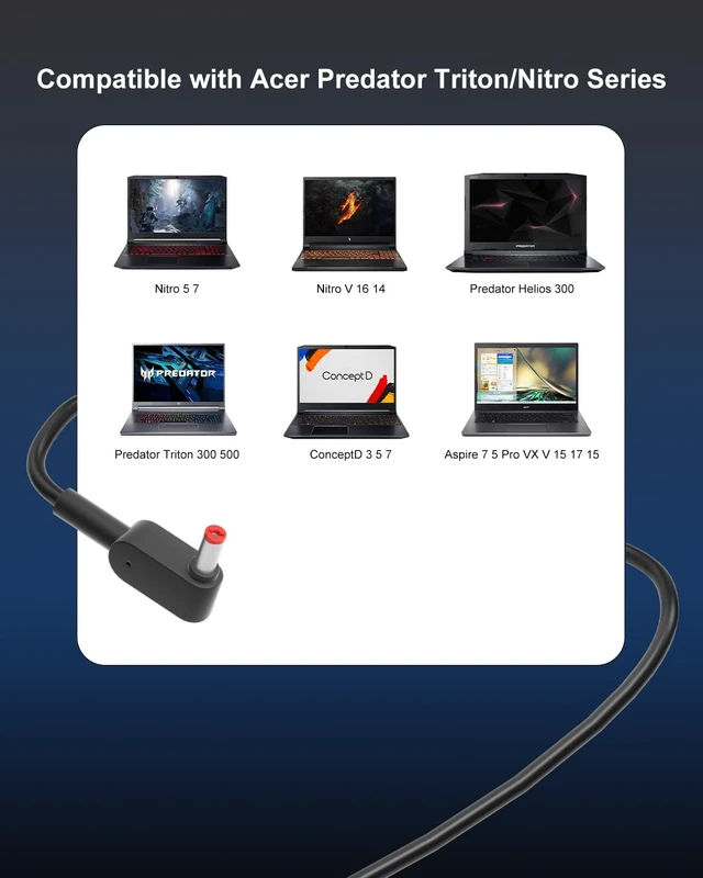 Alt view image 3 of 7 - 230W Charger Laptop Compatible with Acer Predator Helios 300 Compatible with Acer Nitro 5 7 V14 V15 V16 16S/Predator V17PH315-53 PH315-52 PH315-5 Gaming Adapter Supply Cord