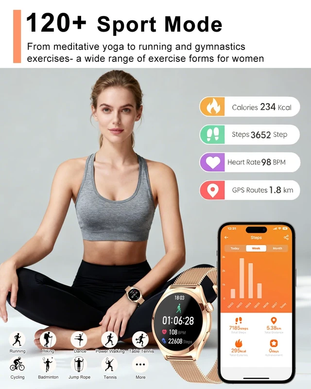 Alt view image 5 of 7 - Smart Watches for Women, 1.27" TFT Touchscreen Smartwatch Answer/Make Call, Activity Fitness Trackers with 120+ Sports/HR/Sleep/SpO2 Monitor, IP68 Waterproof for Android iOS (Rose Gold)