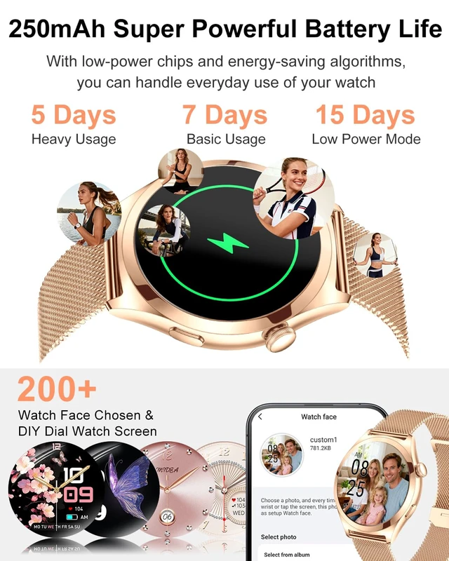 Alt view image 7 of 7 - Smart Watches for Women, 1.27" TFT Touchscreen Smartwatch Answer/Make Call, Activity Fitness Trackers with 120+ Sports/HR/Sleep/SpO2 Monitor, IP68 Waterproof for Android iOS (Rose Gold)