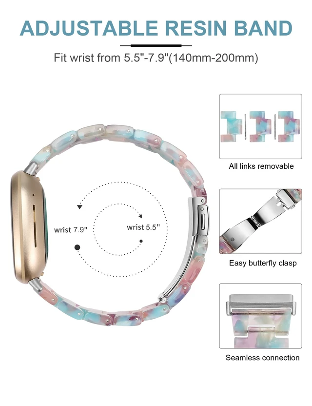 Alt view image 3 of 6 - Resin Band Compatible with Fitbit Versa 4 3/Sense 2/Sense Bands Cute Fashion Lightweight Wristband Strap Accessories for Versa 3/Versa 4/Sense/Sense 2 Bands for Women Men