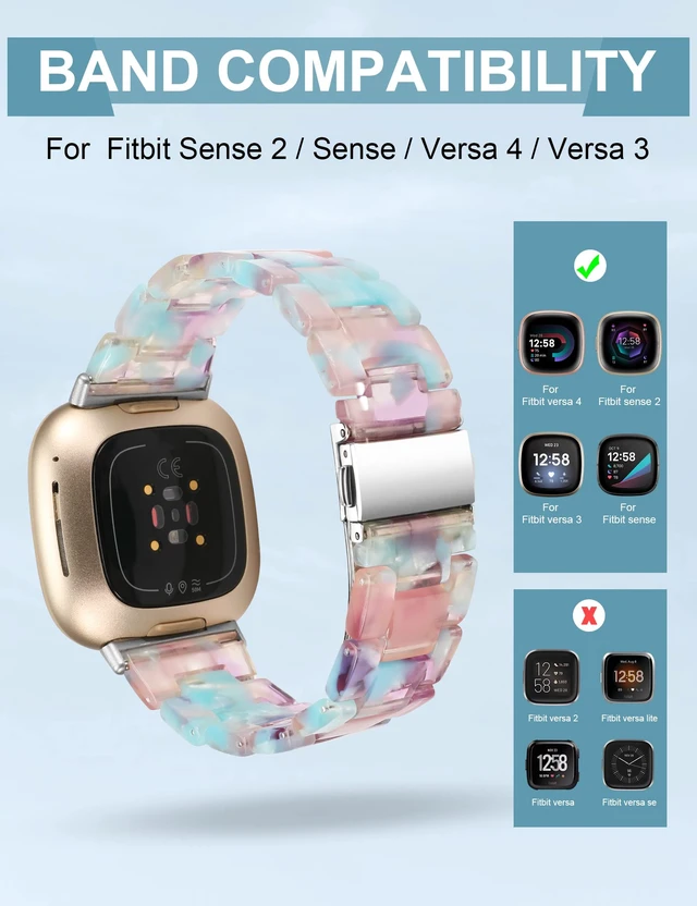 Alt view image 2 of 6 - Resin Band Compatible with Fitbit Versa 4 3/Sense 2/Sense Bands Cute Fashion Lightweight Wristband Strap Accessories for Versa 3/Versa 4/Sense/Sense 2 Bands for Women Men