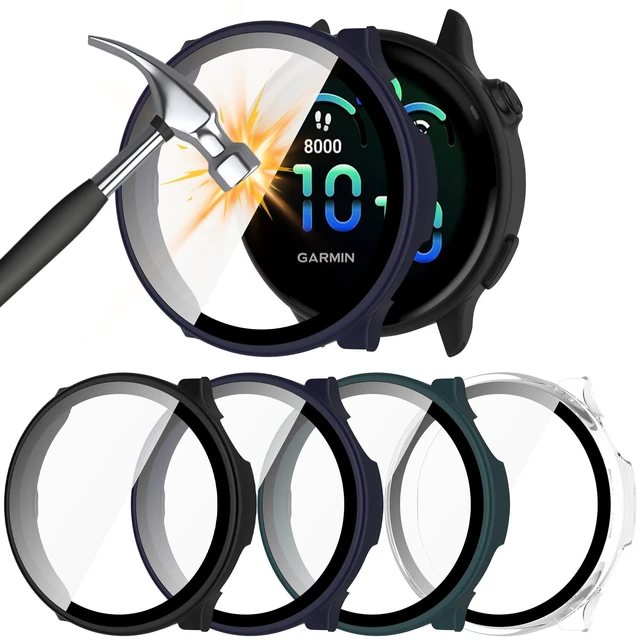 Main image of Case Compatible with Garmin vivoactive 6 with Screen Protector, 4-Pack Hard PC Cover HD Tempered Glass Case Anti-scratch Full Protection Shell for Garmin vivoactive 6 (Black+Blue+Green+Clear)