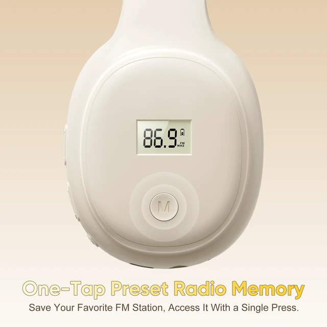 Alt view image 3 of 7 - F5 Portable Personal FM Radio Headphones Rechargeable- Beige Over Ear Headphone, Best Reception, Soft Earmuffs, Type-C Fast Charge, Long Playtime for Jogging, Meeting FM Receiver