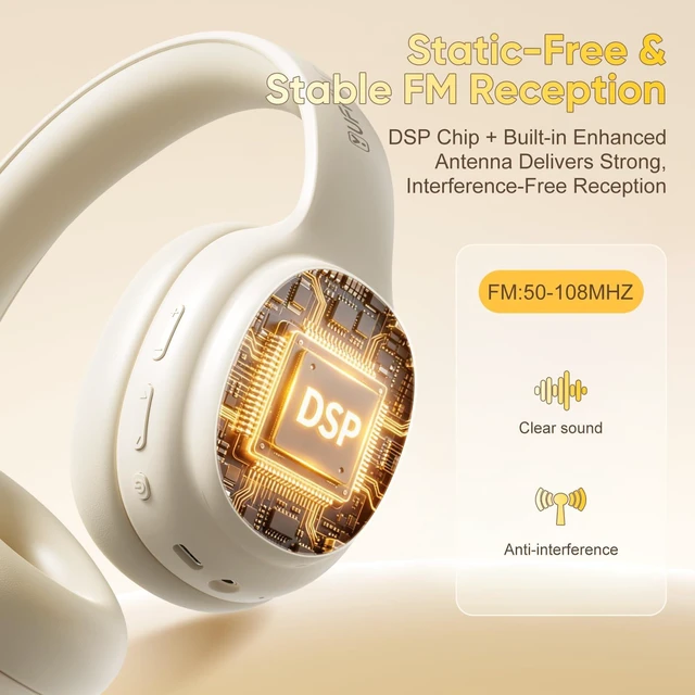 Alt view image 2 of 7 - F5 Portable Personal FM Radio Headphones Rechargeable- Beige Over Ear Headphone, Best Reception, Soft Earmuffs, Type-C Fast Charge, Long Playtime for Jogging, Meeting FM Receiver