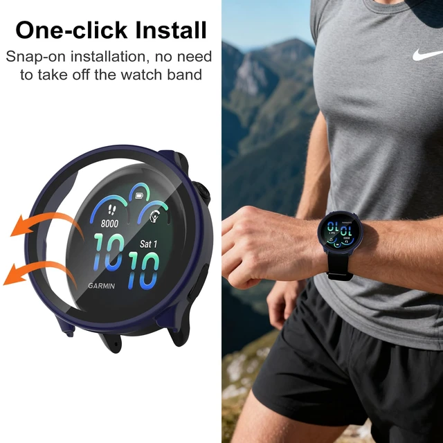 Alt view image 7 of 7 - Case Compatible with Garmin vivoactive 6 with Screen Protector, 4-Pack Hard PC Cover HD Tempered Glass Case Anti-scratch Full Protection Shell for Garmin vivoactive 6 (Black+Blue+Green+Clear)