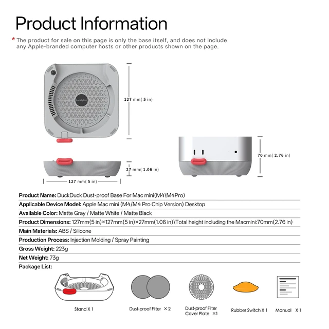 Alt view image 6 of 7 - Mac mini M4 Stand, Front Power Button Access, Cooling Base Compatible with M4 Pro