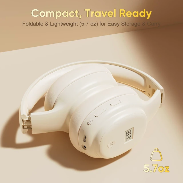Alt view image 7 of 7 - F5 Portable Personal FM Radio Headphones Rechargeable- Beige Over Ear Headphone, Best Reception, Soft Earmuffs, Type-C Fast Charge, Long Playtime for Jogging, Meeting FM Receiver