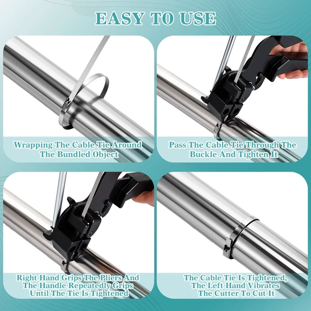 Alt view image 4 of 7 - 500 Pcs Metal Zip Ties Gun Kit, 11.8 Inch 304 Stainless Steel Metal Zip Cable Ties, Heavy Duty Self Locking 220 Pound Tensile Strength Cable for Exhaust Wrapping Fence Outdoor Workshop (Black)