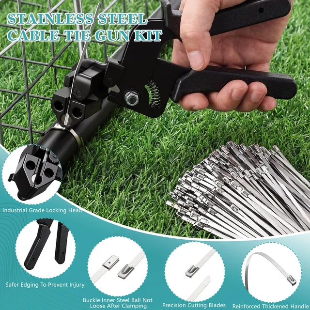 Alt view image 3 of 7 - 500 Pcs Metal Zip Ties Gun Kit, 11.8 Inch 304 Stainless Steel Metal Zip Cable Ties, Heavy Duty Self Locking 220 Pound Tensile Strength Cable for Exhaust Wrapping Fence Outdoor Workshop (Black)