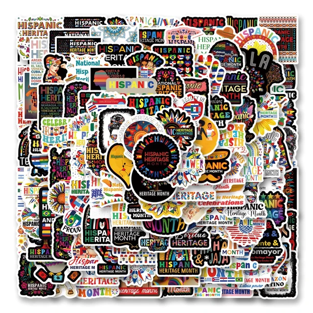 Alt view image 2 of 7 - 124Pcs Hispanic Heritage Stickers Pack, Vinyl Waterproof Decals for Water Bottle,Laptop,Phone,Skateboard,Scrapbooking,Bumper Decor for Fans for Party Supply