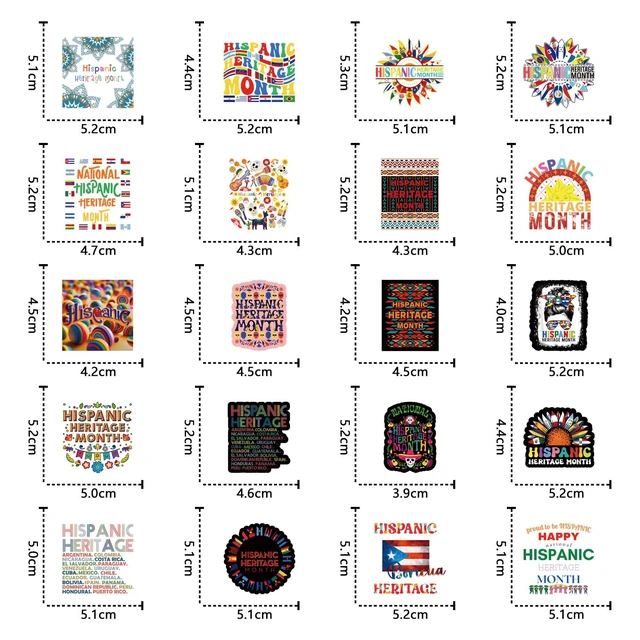 Alt view image 3 of 7 - 124Pcs Hispanic Heritage Stickers Pack, Vinyl Waterproof Decals for Water Bottle,Laptop,Phone,Skateboard,Scrapbooking,Bumper Decor for Fans for Party Supply