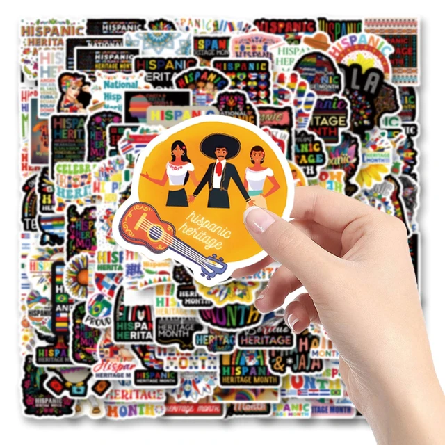 Alt view image 7 of 7 - 124Pcs Hispanic Heritage Stickers Pack, Vinyl Waterproof Decals for Water Bottle,Laptop,Phone,Skateboard,Scrapbooking,Bumper Decor for Fans for Party Supply
