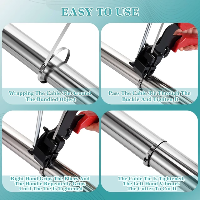 Alt view image 4 of 7 - 500 Pcs Metal Zip Ties Gun Kit, 11.8 Inch 304 Stainless Steel Metal Zip Cable Ties, Heavy Duty Self Locking 220 Pound Tensile Strength Cable for Exhaust Wrapping Fence Outdoor Workshop(Red)