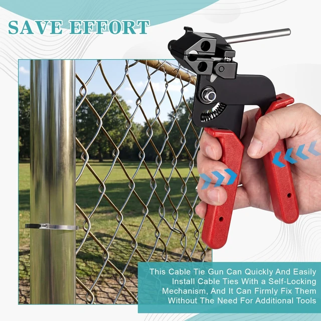 Alt view image 5 of 7 - 500 Pcs Metal Zip Ties Gun Kit, 11.8 Inch 304 Stainless Steel Metal Zip Cable Ties, Heavy Duty Self Locking 220 Pound Tensile Strength Cable for Exhaust Wrapping Fence Outdoor Workshop(Red)