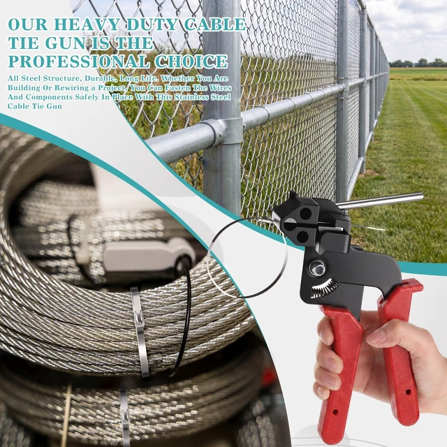 Alt view image 6 of 7 - 500 Pcs Metal Zip Ties Gun Kit, 11.8 Inch 304 Stainless Steel Metal Zip Cable Ties, Heavy Duty Self Locking 220 Pound Tensile Strength Cable for Exhaust Wrapping Fence Outdoor Workshop(Red)