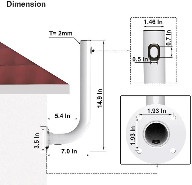 Alt view image 3 of 6 - Pole Mount, Antennas Mount,Easy Installation Pole for Outside Home Antenna Installation. Hide and Protect Cable of Equipment. (White, 14.9 in)
