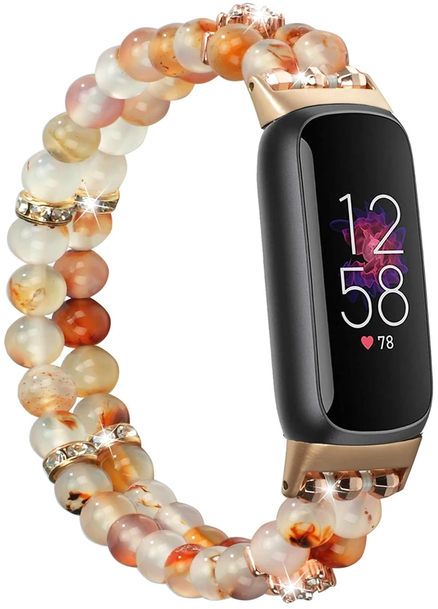 Main image of Compatible with Fitbit Luxe Bands,Fashion Handmade Elastic Stretch Pearl Bracelet Women Replacement Strap for Fitbit Luxe accssorises
