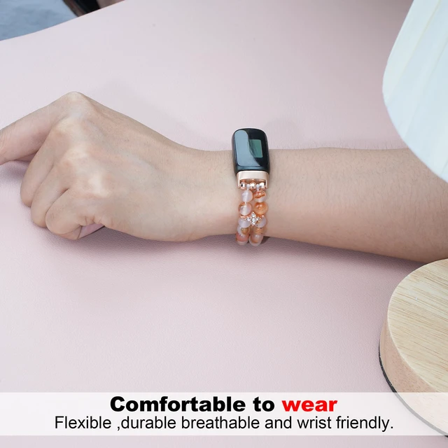 Alt view image 3 of 6 - Compatible with Fitbit Luxe Bands,Fashion Handmade Elastic Stretch Pearl Bracelet Women Replacement Strap for Fitbit Luxe accssorises