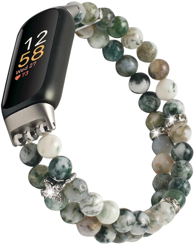 Main image of Compatible with Fitbit Luxe Bands,Fashion Handmade Elastic Stretch Pearl Bracelet Women Replacement Strap for Fitbit Luxe accssorises