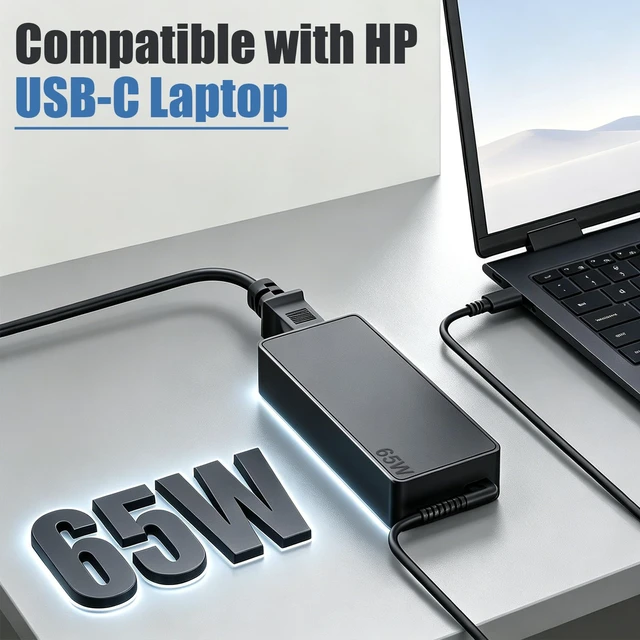 Alt view image 2 of 6 - 65W USB C Power Cord Compatible with HP Omnibook Charger 5 7 X Flip AI PC Fit for EliteBook 840 845 850 830 640 G8 G9 G10 /ProBook 440 445 450 455 G7~G11 ENVY X360 Type-C Computer Charger Adapter