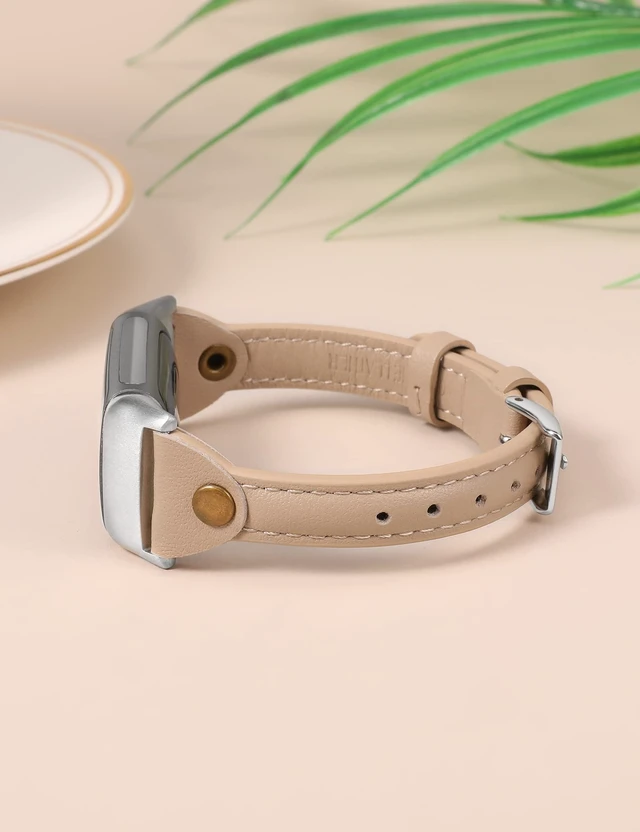 Alt view image 2 of 6 - Slim Leather Band Compatible with Fitbit Charge 5/Charge 6 Bands Thin Leather Watch Strap Replacement Wristband Accessories for Fitbit Charge 6 5 Band Women Men