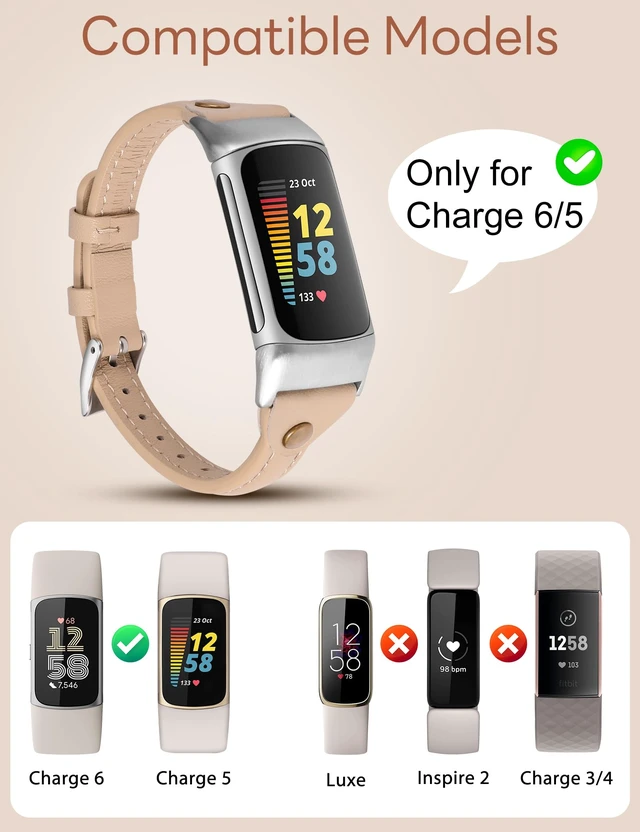 Alt view image 3 of 6 - Slim Leather Band Compatible with Fitbit Charge 5/Charge 6 Bands Thin Leather Watch Strap Replacement Wristband Accessories for Fitbit Charge 6 5 Band Women Men
