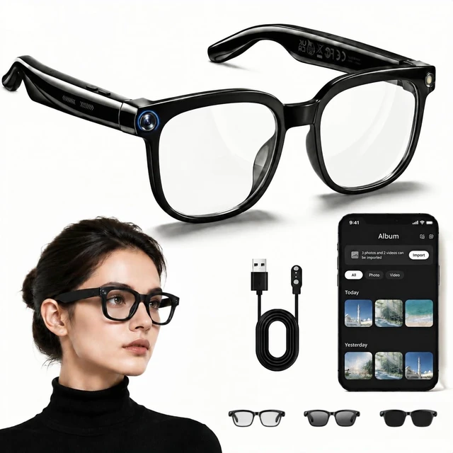 Main image of AI Smart Glasses with Camera and Audio for Travel & Meetings 4K HD Video Recording, 8MP Camera, AI Voice, Real-Time Translation, Photochromic Lenses, IP65 Waterproof