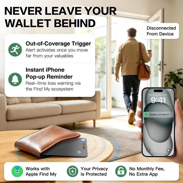 Alt view image 5 of 7 - Wallet Tracker Card, Rechargeable, Works with Apple Find My 1.6mm thin, Qi rechargeable, 5-month battery, IP68 waterproof, Left-Behind Alerts, iPhone & iPad compatible