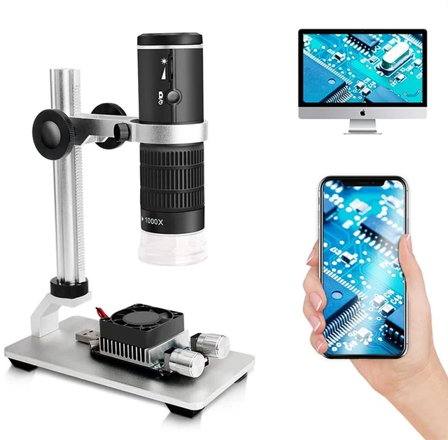 Main image of WiFi Digital Microscope for iPhone Android Phone and Mac Windows PC 50-1000X Magnification Wireless Portable Microscope with Adjustable Metal Stand and Carrying Bag, HD 1080P/720P Video Record