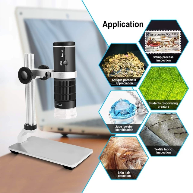 Alt view image 7 of 7 - WiFi Digital Microscope for iPhone Android Phone and Mac Windows PC 50-1000X Magnification Wireless Portable Microscope with Adjustable Metal Stand and Carrying Bag, HD 1080P/720P Video Record