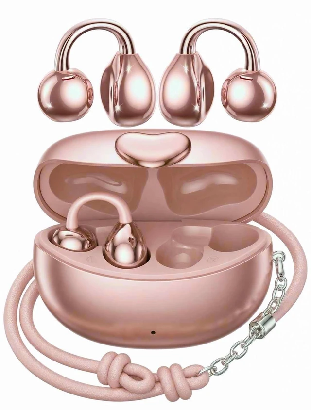 Main image of Clip-On Earbuds Bluetooth 6.0 Open Ear Headphones, 6H Playtime Wireless Ear Buds for Women Small Ears, Lightweight Clip for Glasses & Running, IPX7 Waterproof,Pink