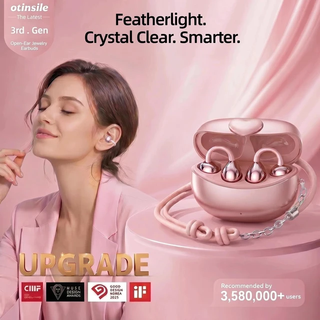 Alt view image 2 of 7 - Clip-On Earbuds Bluetooth 6.0 Open Ear Headphones, 6H Playtime Wireless Ear Buds for Women Small Ears, Lightweight Clip for Glasses & Running, IPX7 Waterproof,Pink
