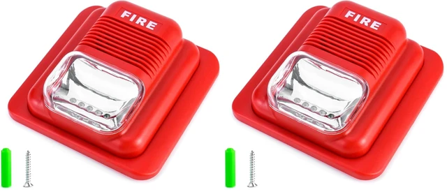 Main image of Fire Alarm, 12 / 24V DC Wired Sound and Light Fire Alarm Warning Strobe Siren Horn, Security System Sensor (Pack of 2)