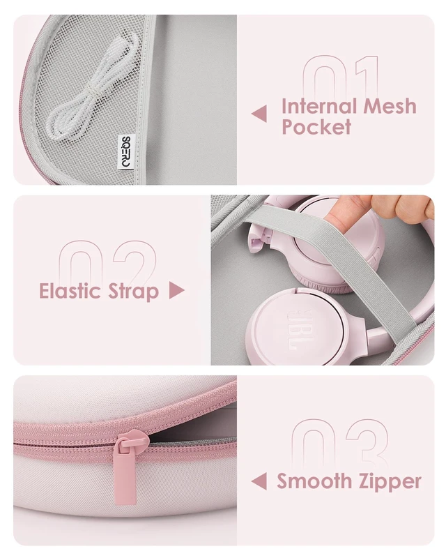 Alt view image 5 of 7 - Headphone Case Hard Shell for JBL Tune 520BT/510BT/500BT/720BT/Bose Fits Soundcore Anker/BERIBES/KVIDIO/TOZO/JLab, Ultra-Slim Over-Ear Headset Universal Portable Travel Organizer Bag