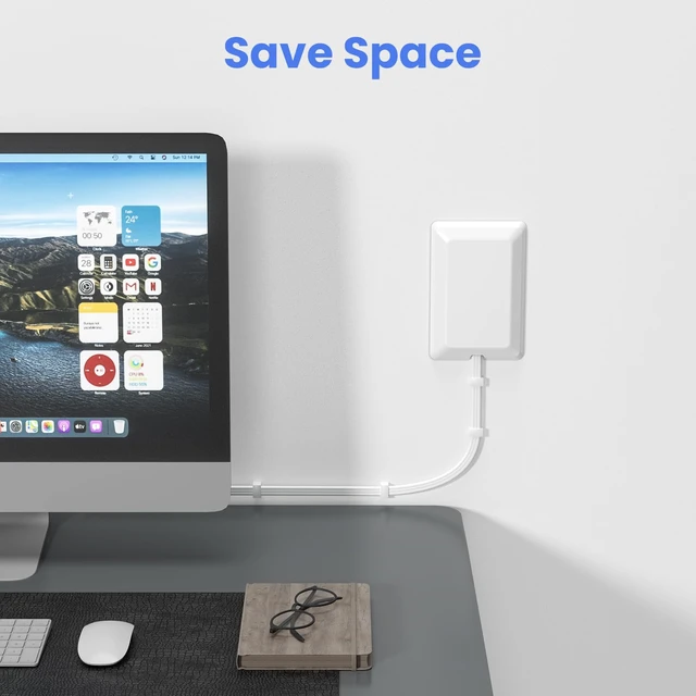 Alt view image 4 of 7 - Flat Plug Extension Cord, 5FT Power Strip with 2 AC Outlets, 1 USB-C and 2 USB-A Ports, Ultra Thin Outlet Extender with Outlet Cover for Behind Furniture, Under Desks, Home Office & Dorm Rooms (5FT)
