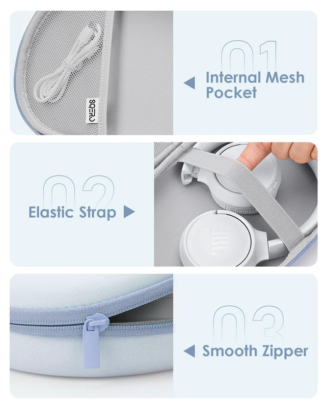 Alt view image 5 of 7 - Headphone Case Hard Shell for JBL Tune 520BT/510BT/500BT/720BT/Bose Fits Soundcore Anker/BERIBES/KVIDIO/TOZO/JLab, Ultra-Slim Over-Ear Headset Universal Portable Travel Organizer Bag