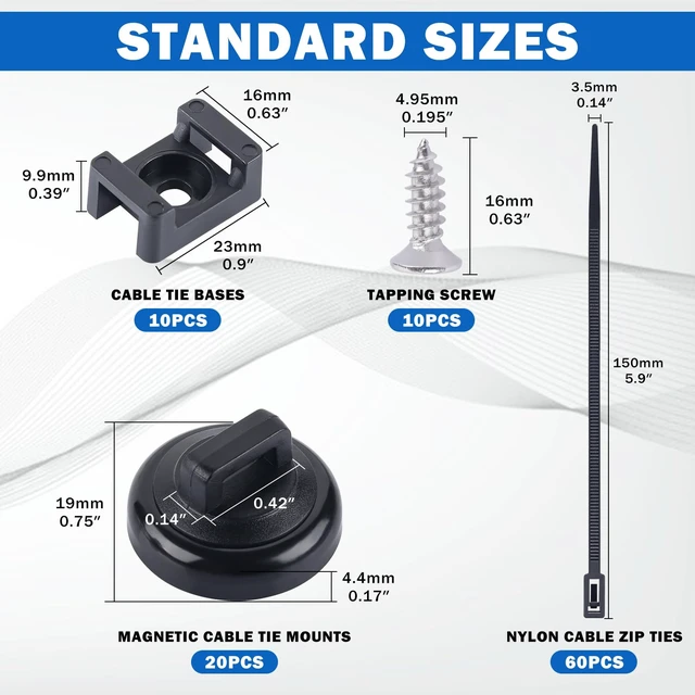 Alt view image 2 of 6 - 20 PCS Magnetic Zip Tie Mounts Base Neodymium Magnets 60 Pcs Releasable Cable Zip Ties & 20 Pcs Zip Tie Saddle Type Mounts, Magnetic Cable Zip Tie Holders Base for Cable Wire